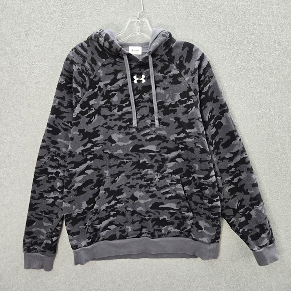 Under Armour Men Sweatshirt Medium Gray Camo Hoodie Logo Drawstring Pullover - Picture 1 of 8
